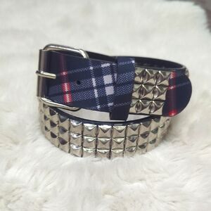 Plaid and Silver Pyramid Stud Belt ~ NWOT